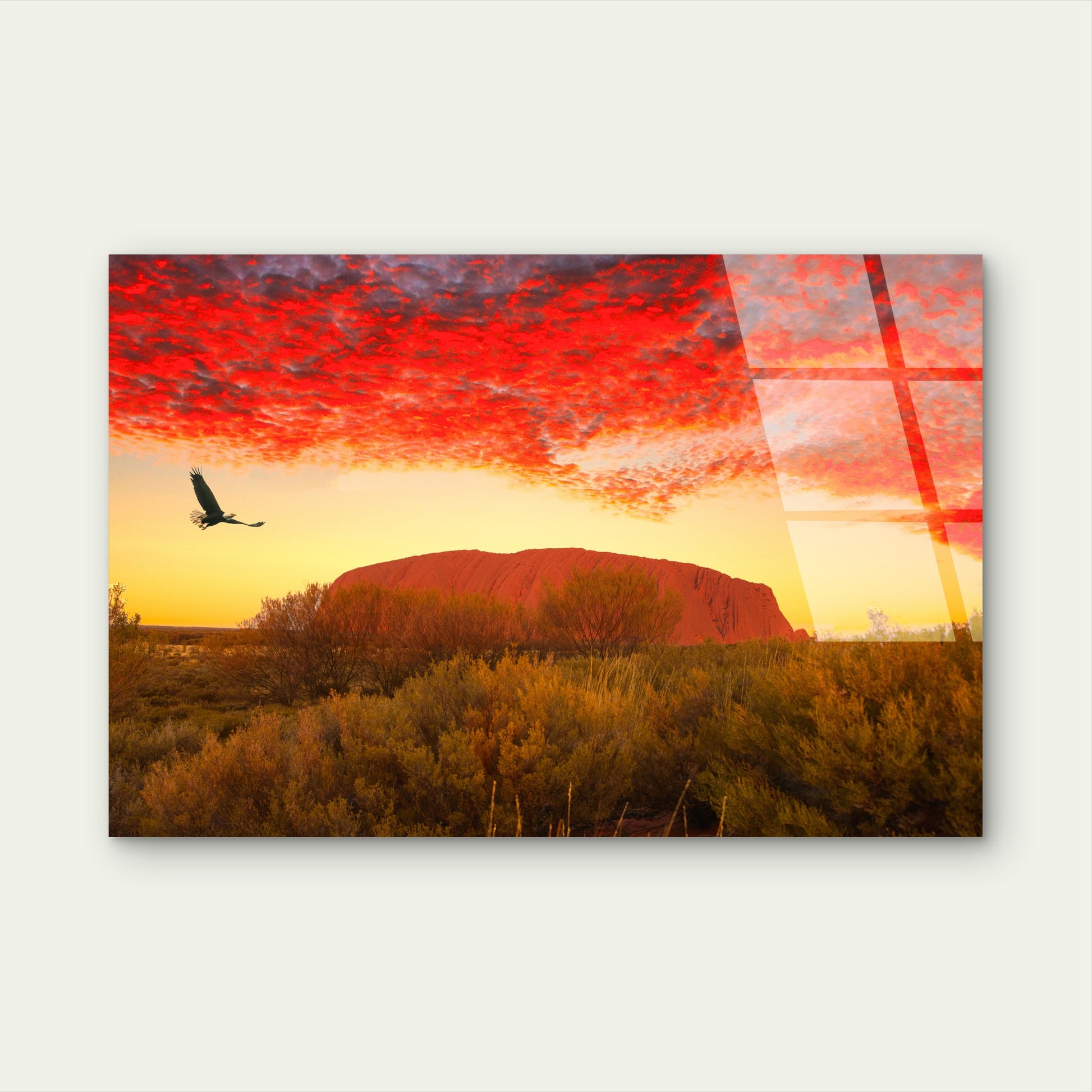 Ayers Rock Crimson Sky Eagle Flight Acrylic Glass Printing Wall Art Australian Made Quality