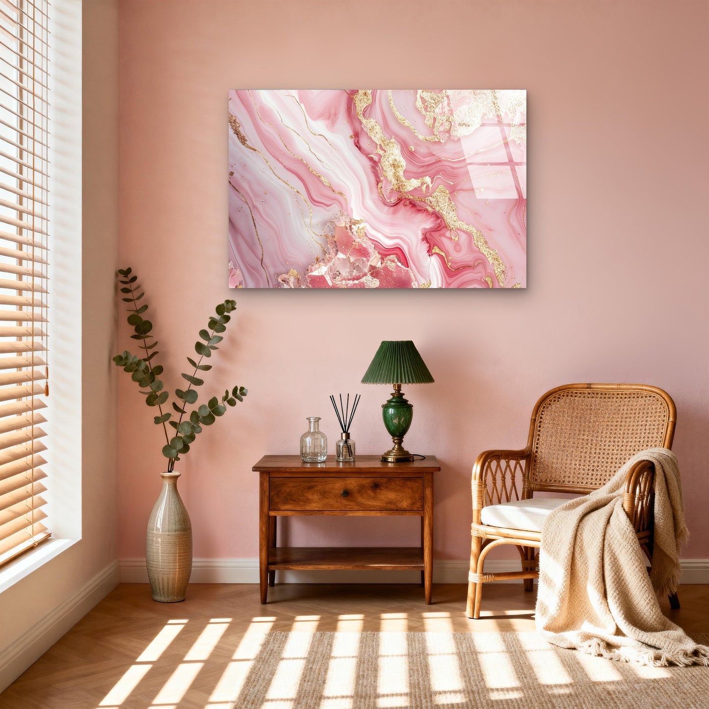 Blush Pink Marble Gold Vein Glass Printing Wall Art Australian Made Quality