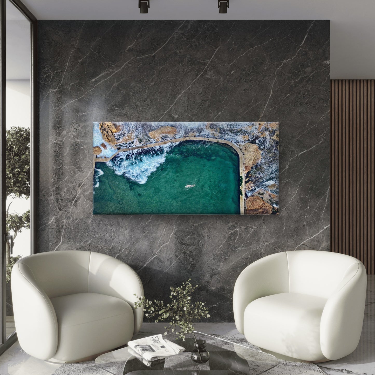 Coastal Clear Blue Water Wall Art Canvas Office Home Room Framed 120x60cm