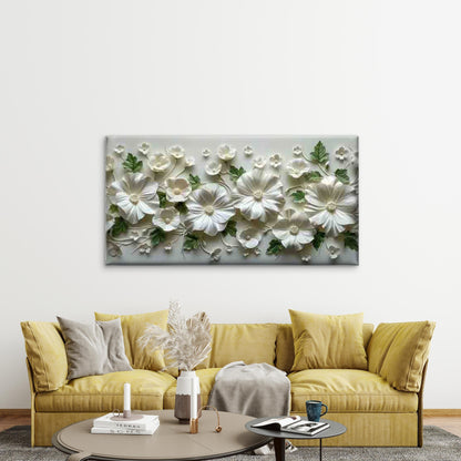 White Floral Arrangement Wall Art Canvas Office Home Room Framed 120x60cm