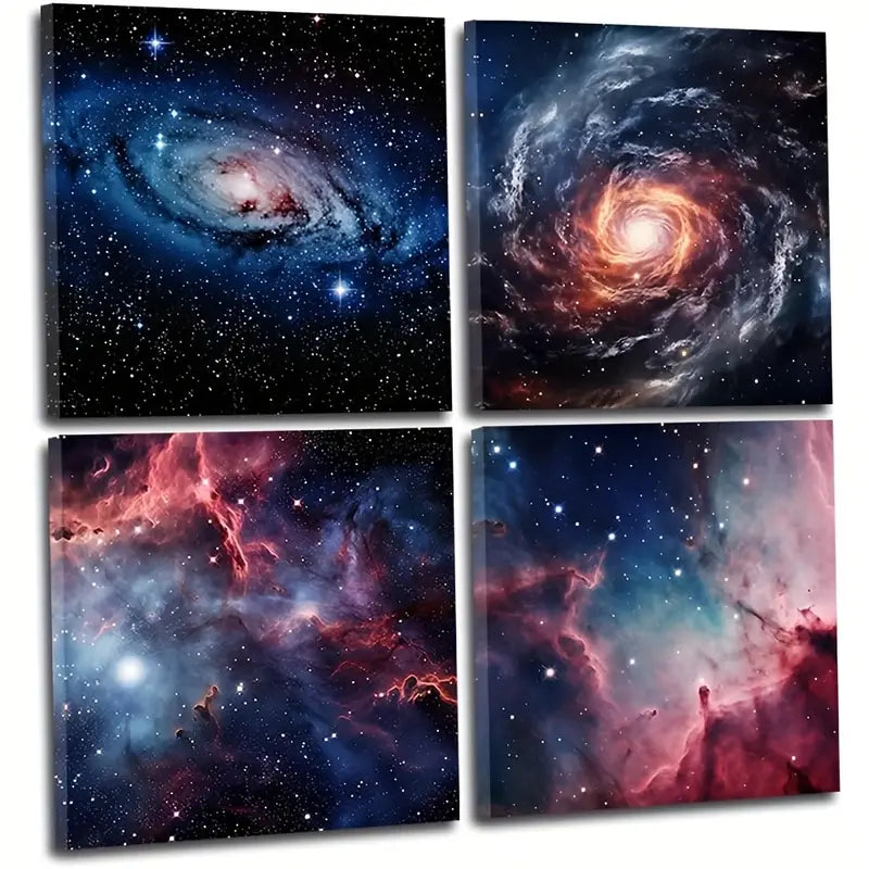 4pcs Galaxy  Nebula Space  Wall Art Canvas Framed - Bella Home Decor