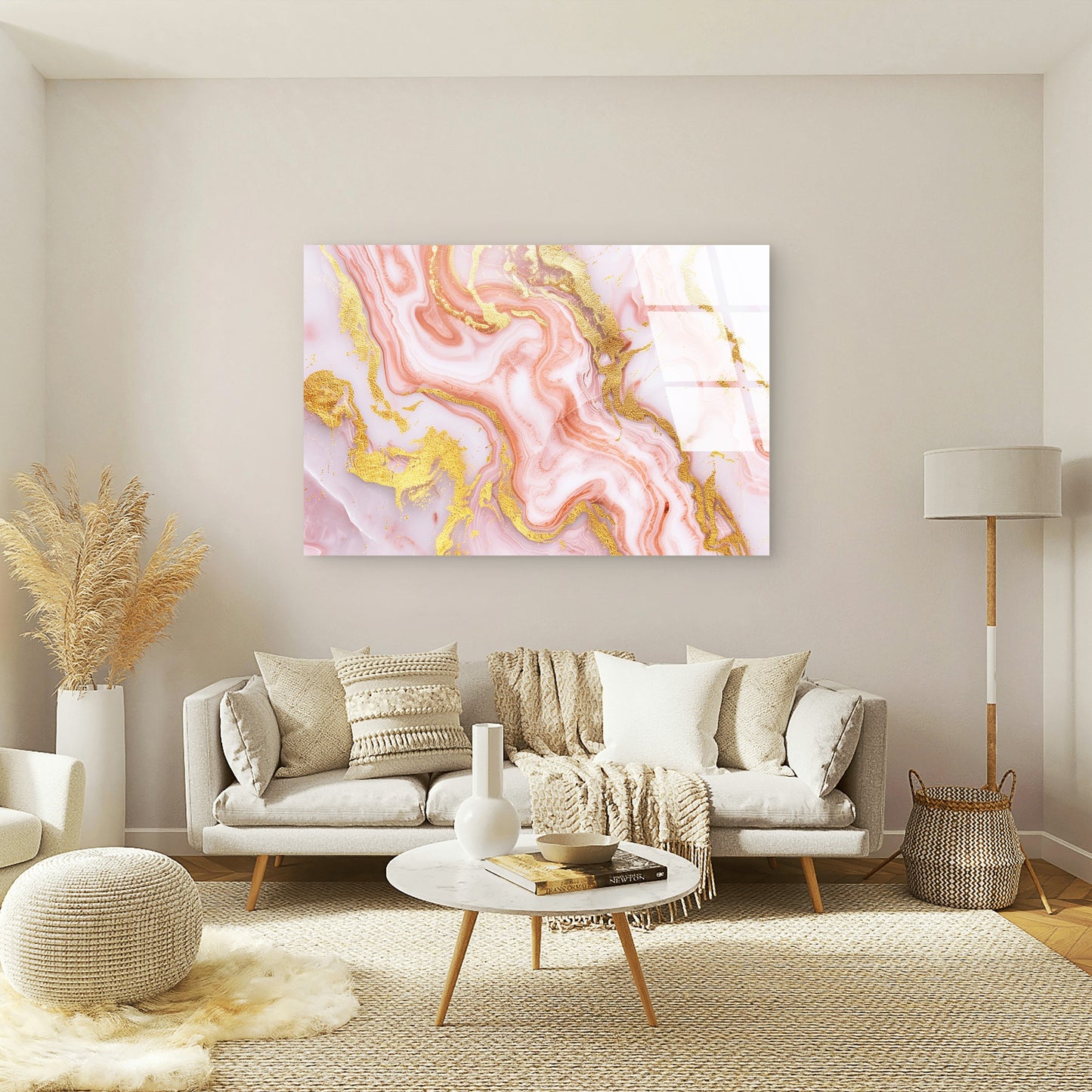 Abstract Pink Marble Gold Acrylic Glass Printing Wall Art Australian Made Quality