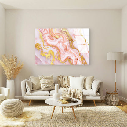 Abstract Pink Marble Gold Acrylic Glass Printing Wall Art Australian Made Quality