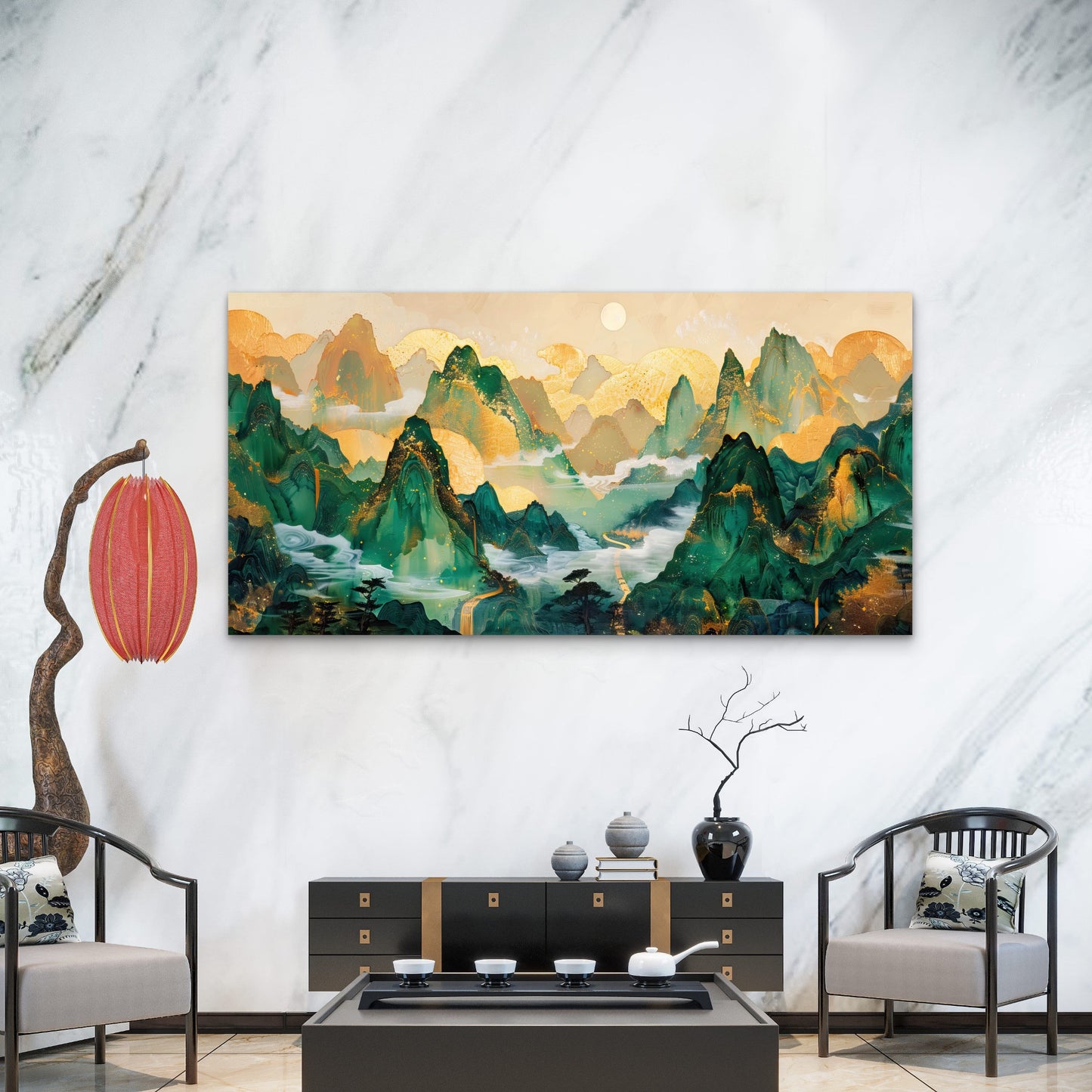 Infinite Jade Mountain Range Wall Art Canvas Office Home Room Framed 120x60cm - Bella Home Decor