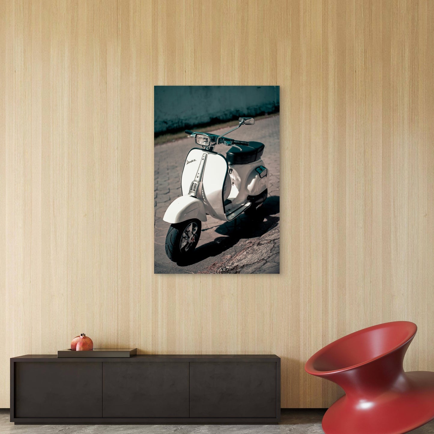 White Vespa Scooter 40x60cm Metal Print Ready to Hang