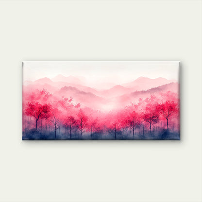 Pink Cherry Blossom Mountains Wall Art Canvas Office Home Room Framed 120x60cm
