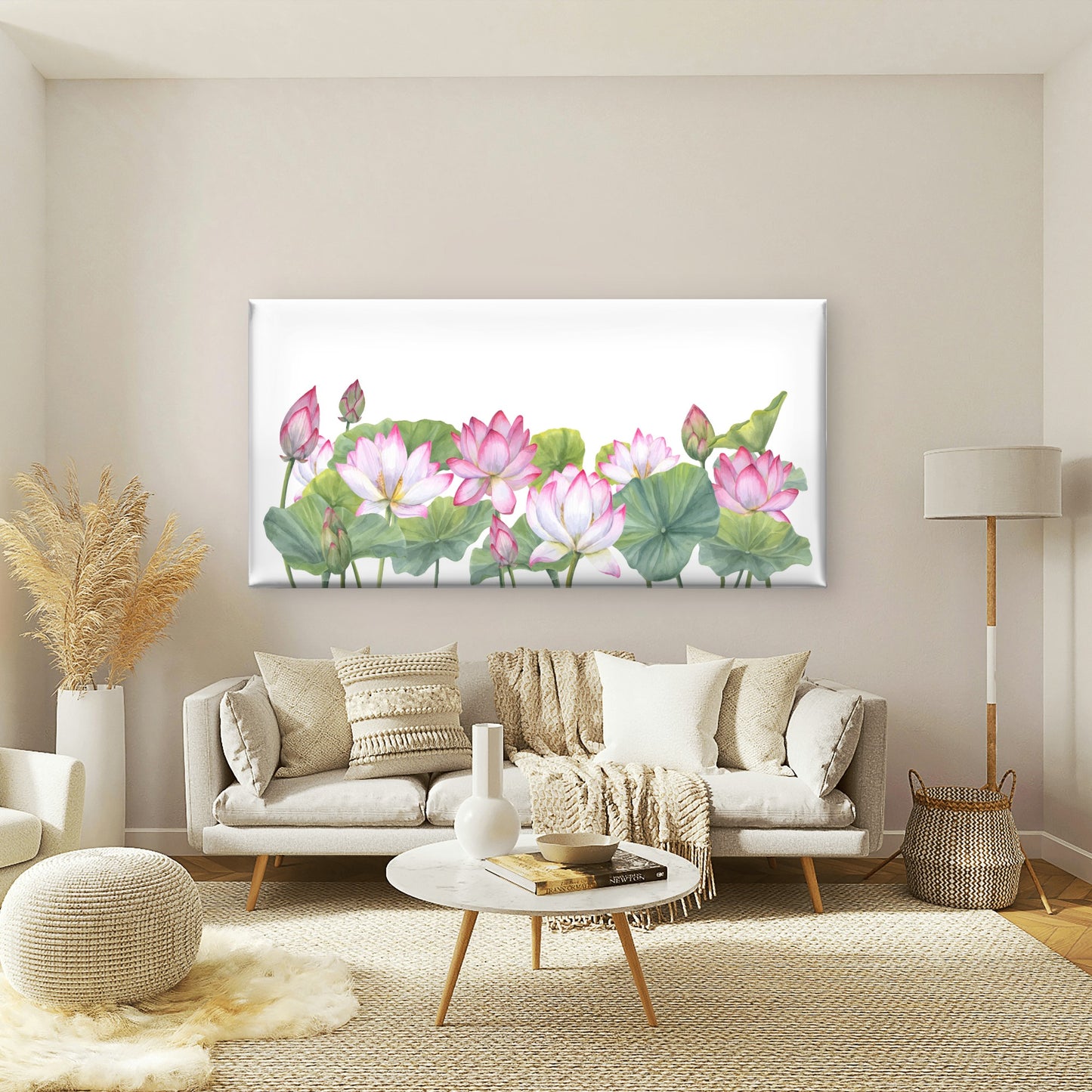 Blushing Lotus Pond Border Wall Art Canvas Office Home Room Framed 120x60cm