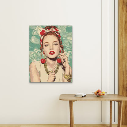 Cherry & Lips Design with Redhead Woman 60x90cm Metal Print Ready to Hang - Bella Home Decor
