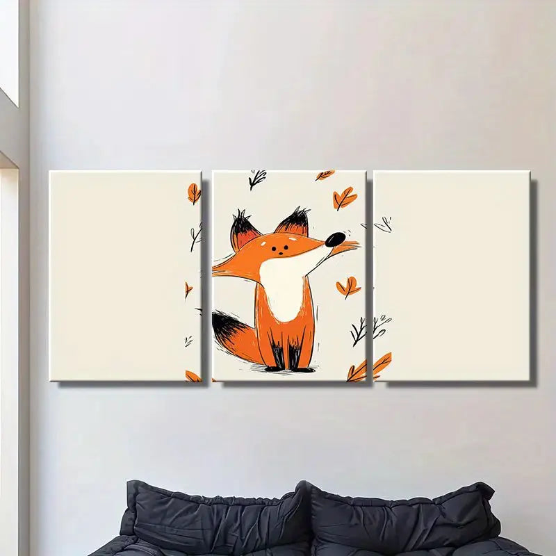 3pcs Cute Cartoon Fox Metal Print Ready to Hang Art - Bella Home Decor