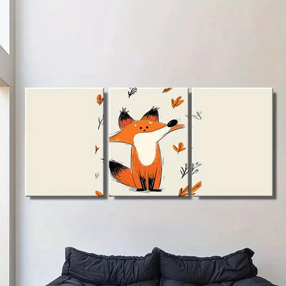 3pcs Cute Cartoon Fox Metal Print Ready to Hang Art - Bella Home Decor