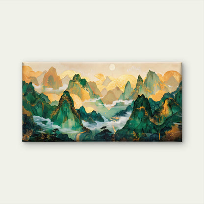 Infinite Jade Mountain Range Wall Art Canvas Office Home Room Framed 120x60cm - Bella Home Decor