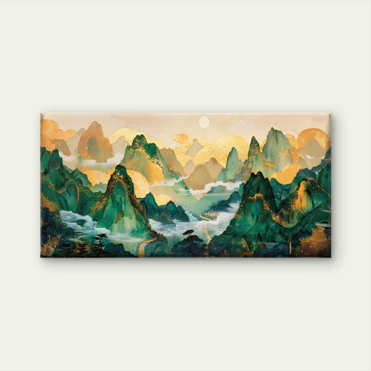 Infinite Jade Mountain Range Wall Art Canvas Office Home Room Framed 120x60cm