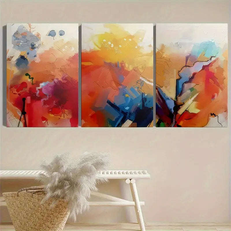 3pcs Modern Orange And Pink Abstract Design Metal Print Ready to Hang Art