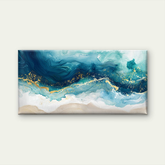 Abstract Teal Ocean Wave Wall Art Canvas Office Home Room Framed 120x60cm