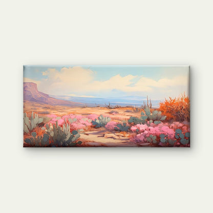 Desert Cactus & Pink Blooms Wall Art Canvas Office Home Room Framed 120x60cm - Bella Home Decor