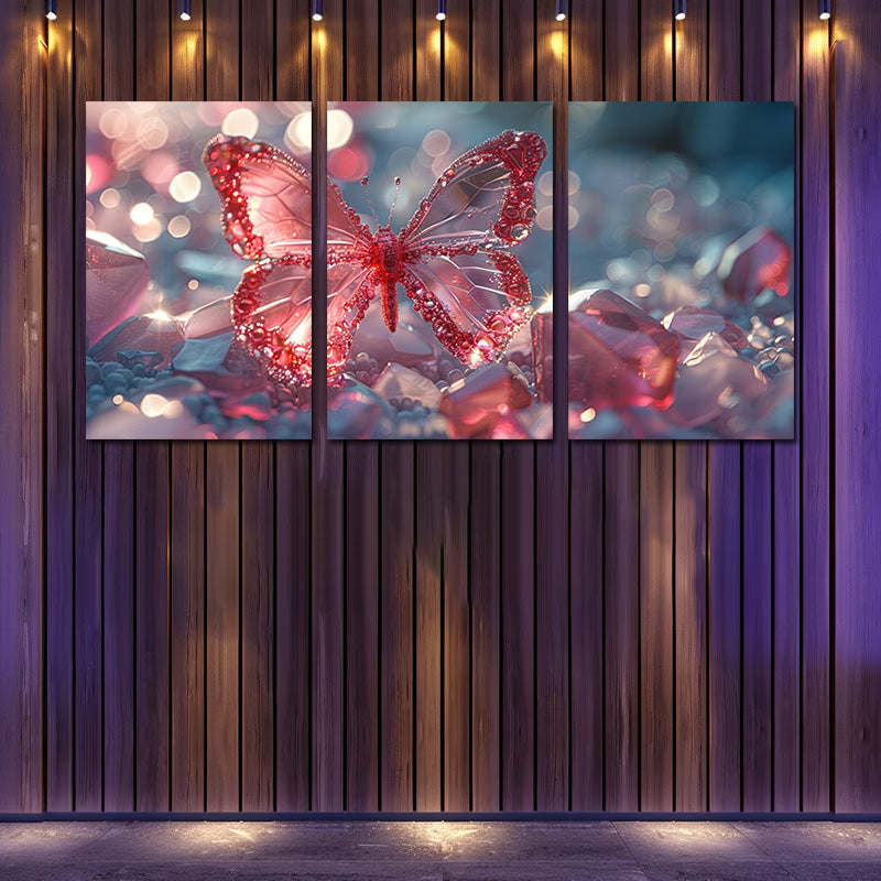 3pcs Luxurious Shining Crystal Butterfly Wall Art Set Canvas Framed 60x90cm - High Quality Print 100% Australian Made Wall Canvas Ready to Hang