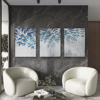 3pcs Blue Botanical Watercolor Leaf Wall Art Set Canvas Framed 40x60cm - High Quality Print 100% Australian Made Wall Canvas Ready to Hang
