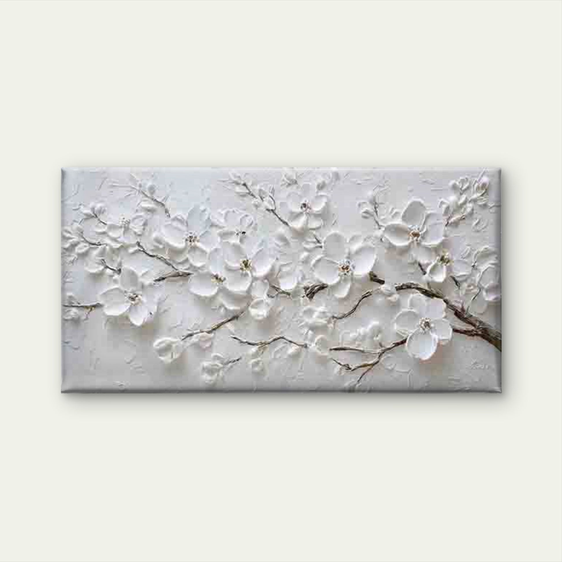 Abstract White Blossoms Wall Art Canvas Office Home Room Framed 120x60cm - Bella Home Decor