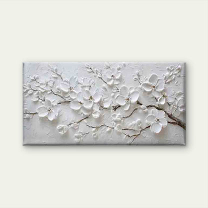 Abstract White Blossoms Wall Art Canvas Office Home Room Framed 120x60cm - Bella Home Decor