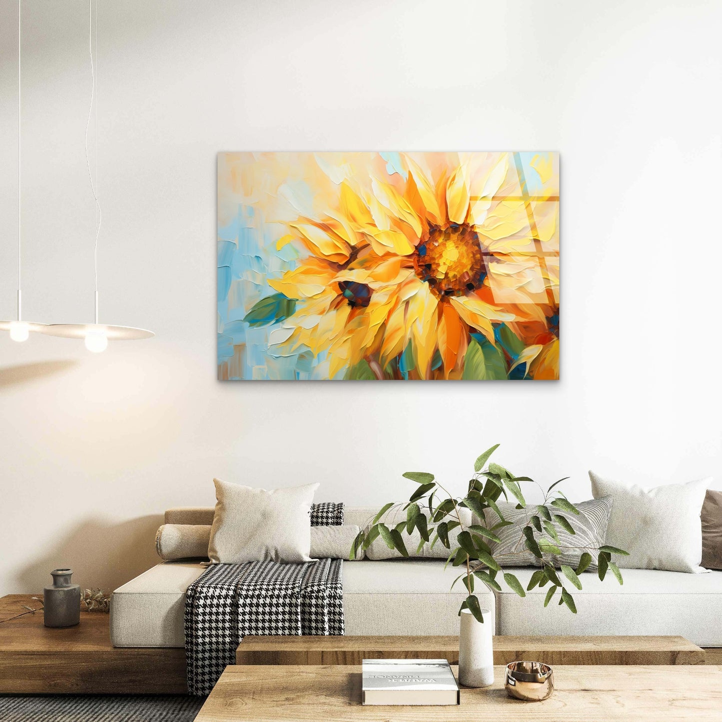 Abstract Yellow Sunflower Oil Painting  Acrylic Glass Printing Wall Art Australian Made Quality
