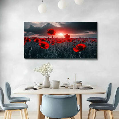 Red Field Poppies Sunset Wall Art canvas office home room framed 120x60cm - Bella Home Decor