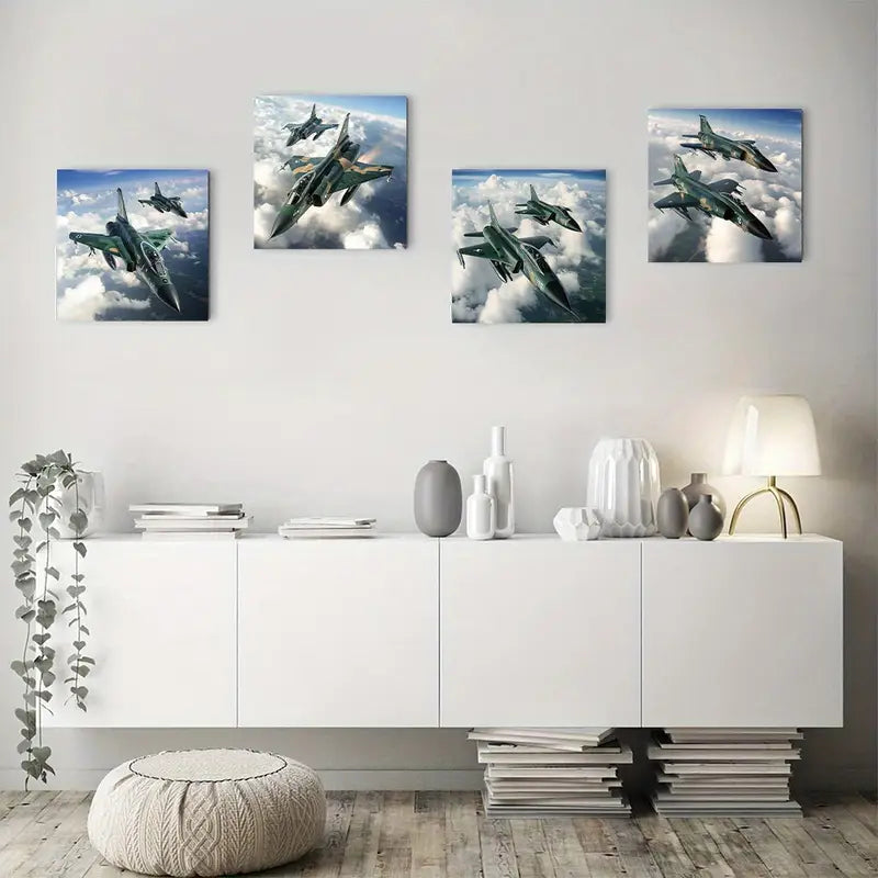 4pcs Modern Elegant Aerial Combat Wall Art Canvas Framed