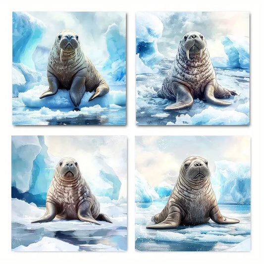 4pcs Arctic Seal Canvas Wall Art Canvas Framed