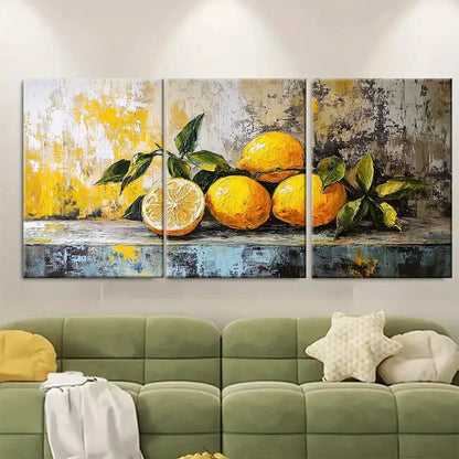 3pcs Vibrant Lemon And Orange Still Life Painting Metal Print Ready to Hang Art