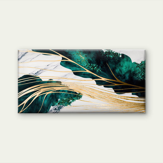 Abstract Emerald Jade Gold Wall Art Canvas Office Home Room Framed 120x60cm