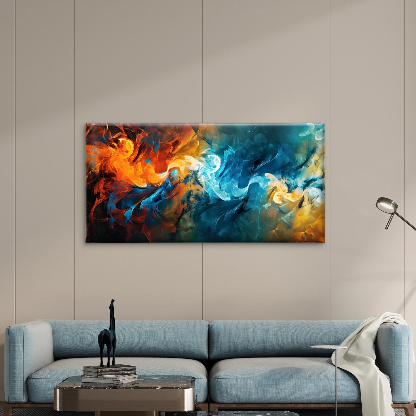 Abstract Swirling Fire Ice Wall Art Canvas Office Home Room Framed 120x60cm - Bella Home Decor