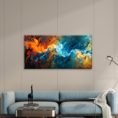 Abstract Swirling Fire Ice Wall Art Canvas Office Home Room Framed 120x60cm - Bella Home Decor