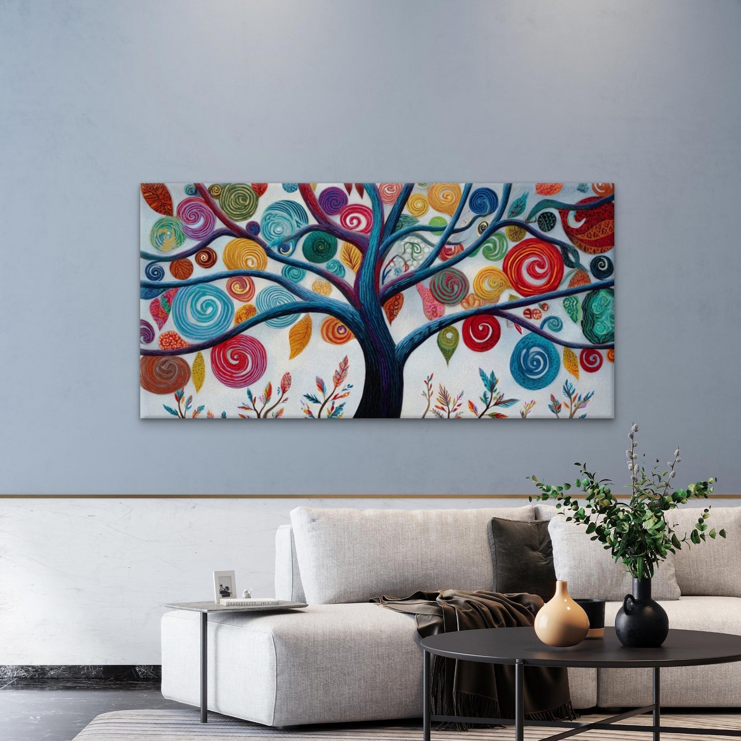 Abstract Tree Vibrant Swirls Wall Art Canvas Office Home Room Framed 120x60cm