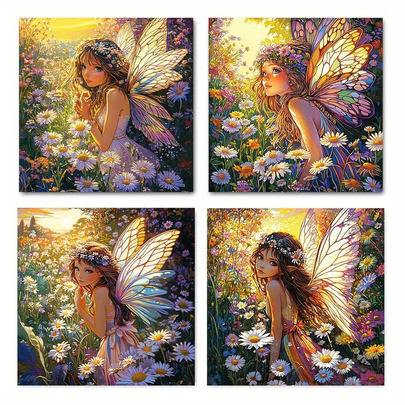 4pcs Vibrant Flower Fair  Wall Art Canvas Framed