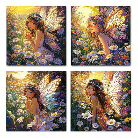 4pcs Vibrant Flower Fair  Wall Art Canvas Framed