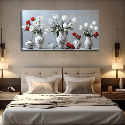 White Porcelain Vases Wall Art Canvas Office Home Room Framed 120x60cm - Bella Home Decor
