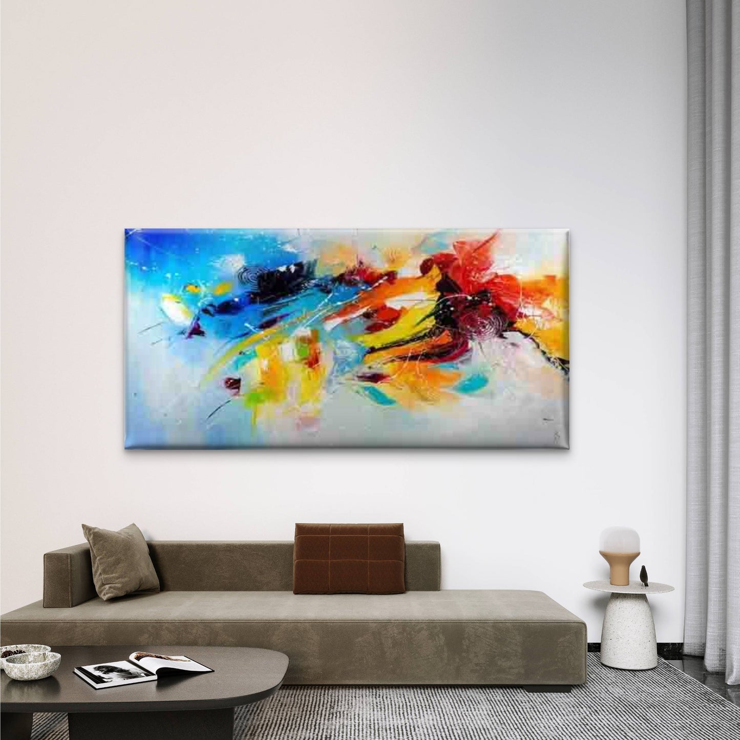 Vibrant Colorful Abstract Wall Art Canvas Office Home Room Framed 120x60cm