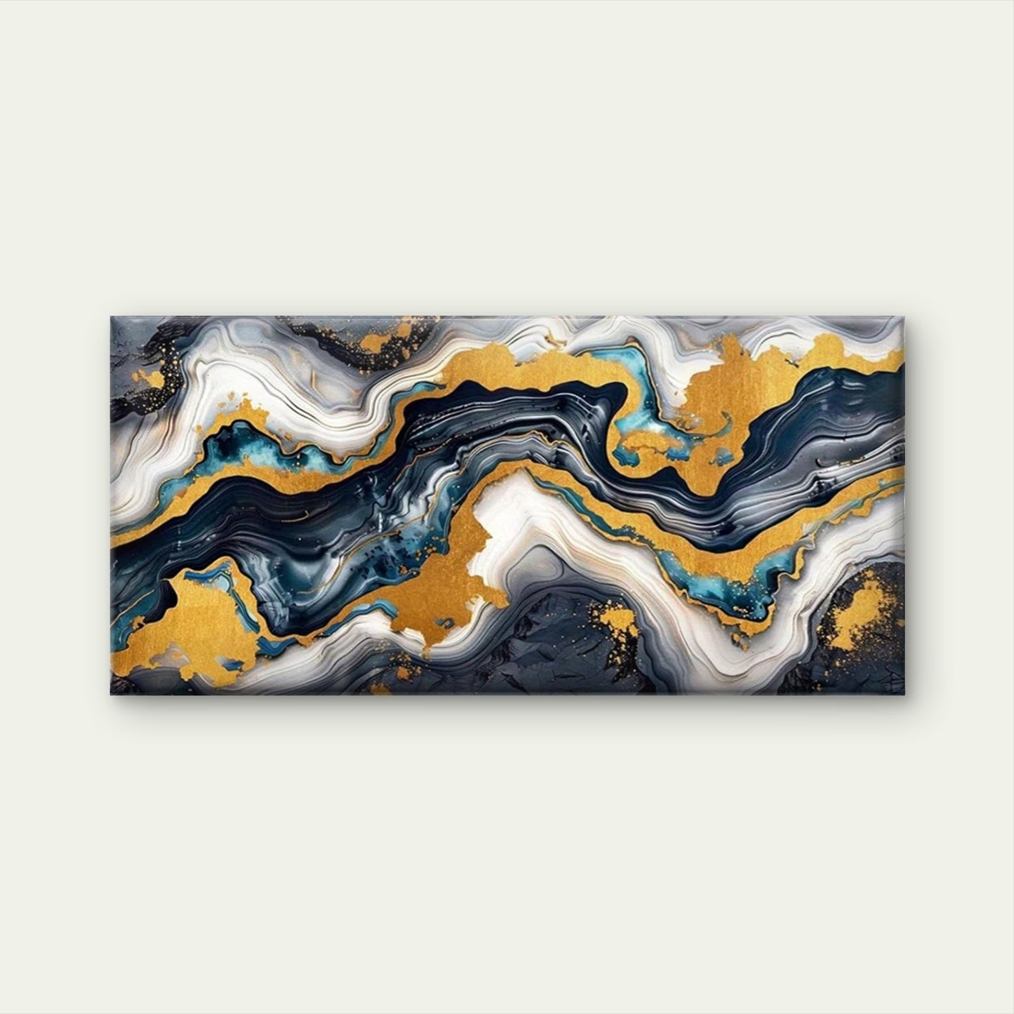 Blue, Green, Golden Abstract Wall Art Canvas Office Home Room Framed 120x60cm