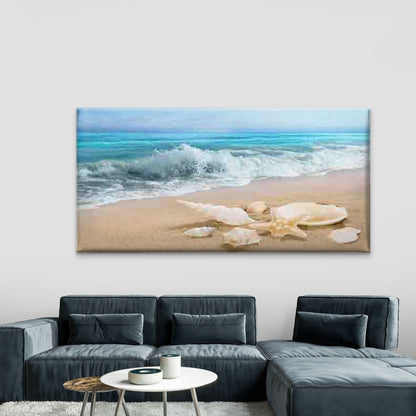 Seashells And Ocean Waves Wall Art Canvas Office Home Room Framed 120x60cm