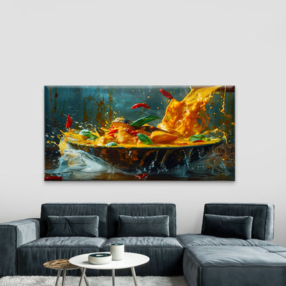 Dynamic Yellow Curry Splash Wall Art Canvas Office Home Room Framed 120x60cm