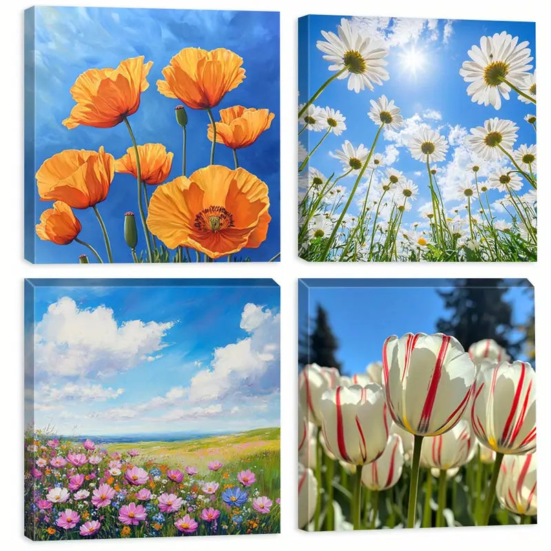 4pcs Vivid Flowers  Spring Scenery   VF   Wall Art Canvas Framed