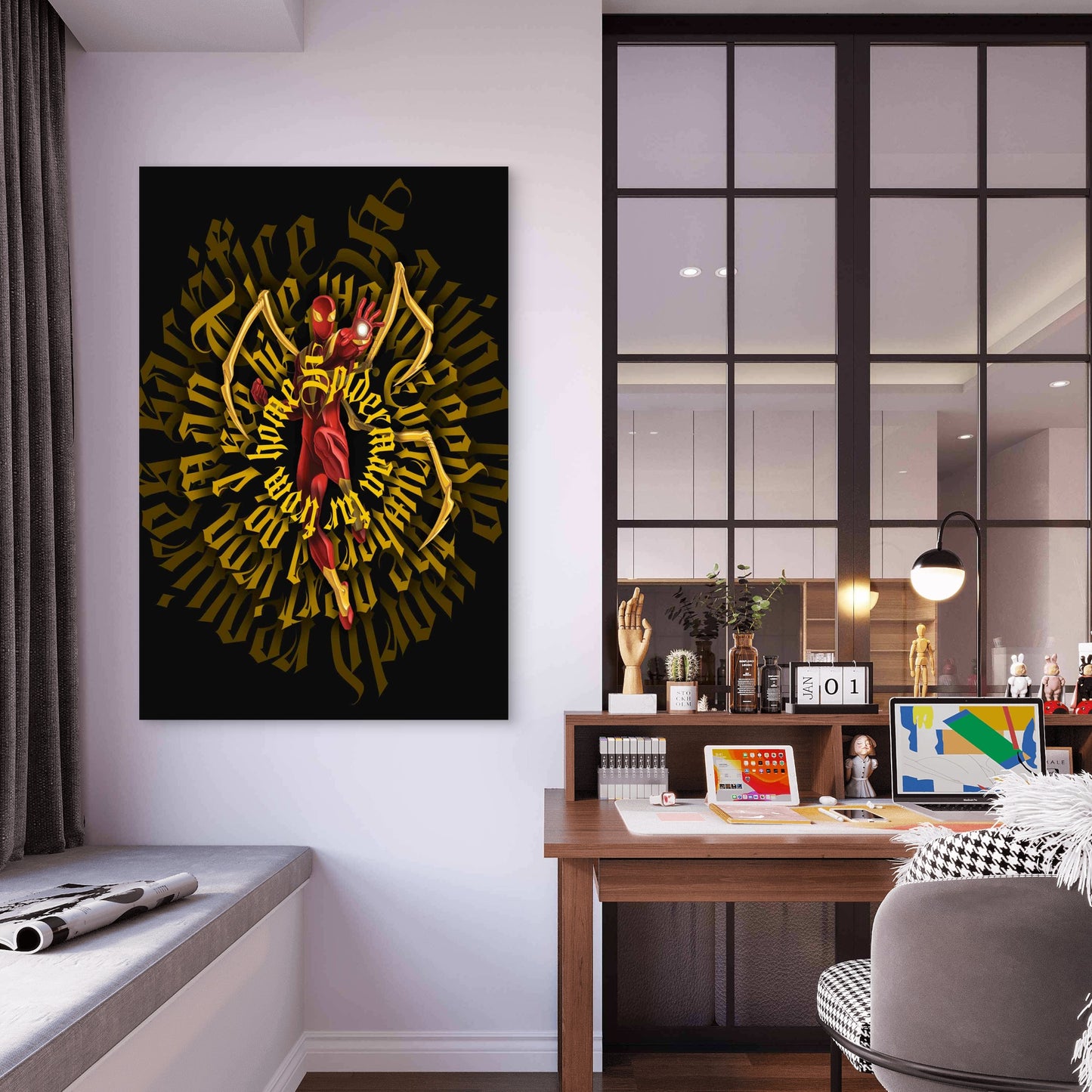 Gilded Ochre Neo-Gothic Typography 40x60cm Metal Print Ready to Hang