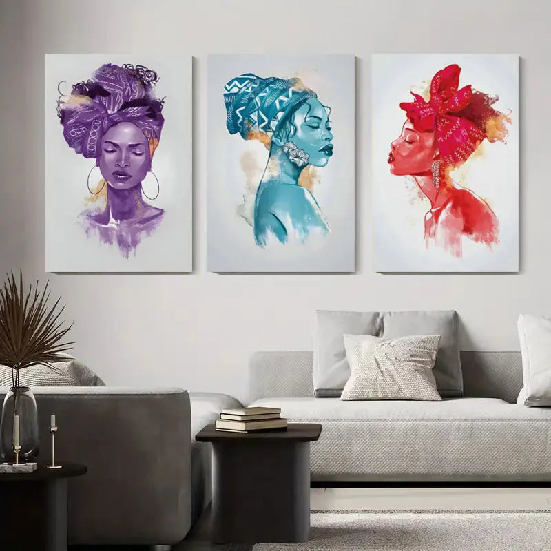 3pcs Vibrant Headwrap Wall Decor, Metal Print Ready to Hang Art