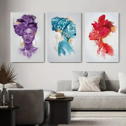 3pcs Vibrant Headwrap Wall Decor, Metal Print Ready to Hang Art