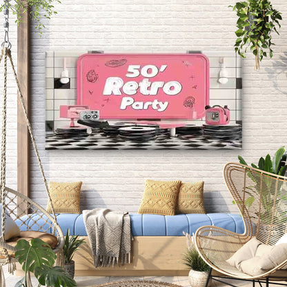 Vintage 50s Party Wall Art Canvas Office Home Room Framed 120x60cm