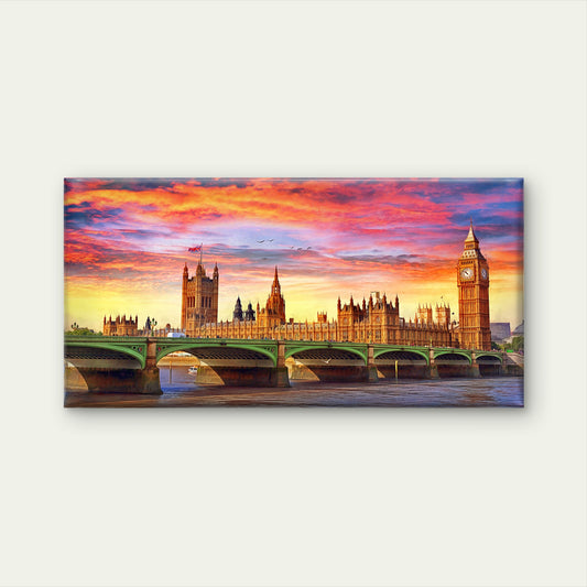 London Big Ben River Thames Wall Art Canvas Office Home Room Framed 120x60cm