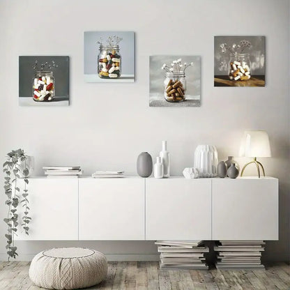 4pcs Vibrant Bouquet Themed Home Decor Wall Art Canvas Framed