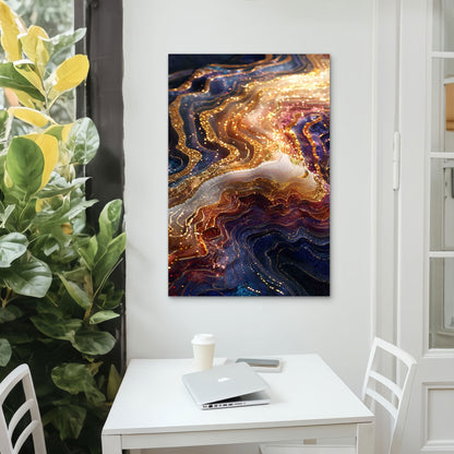 Glistening Sapphire and Amber Geode Flow 40x60cm Metal Print Ready to Hang - Bella Home Decor