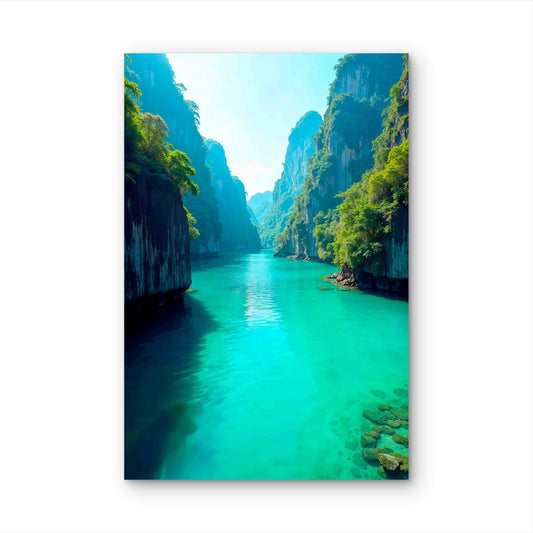 Turquoise Dreams Between Emerald Cliffs 40x60cm Metal Print Ready to Hang