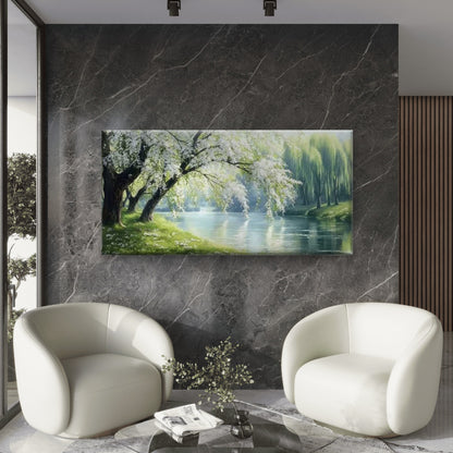 Blooming White Cherry Bank Wall Art Canvas Office Home Room Framed 120x60cm
