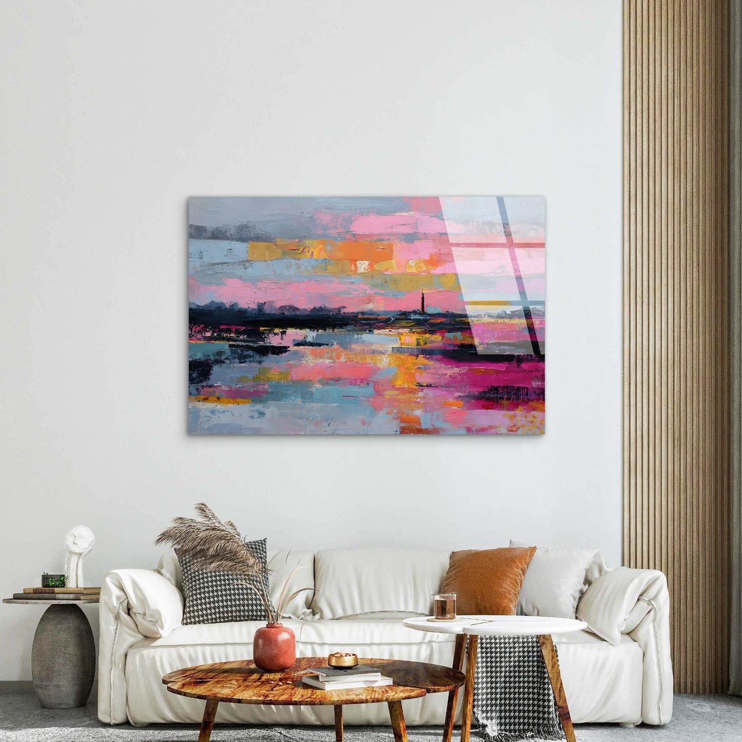 Vibrant Pink Sunset City Skyline Acrylic Glass Printing Wall Art Australian Made Quality